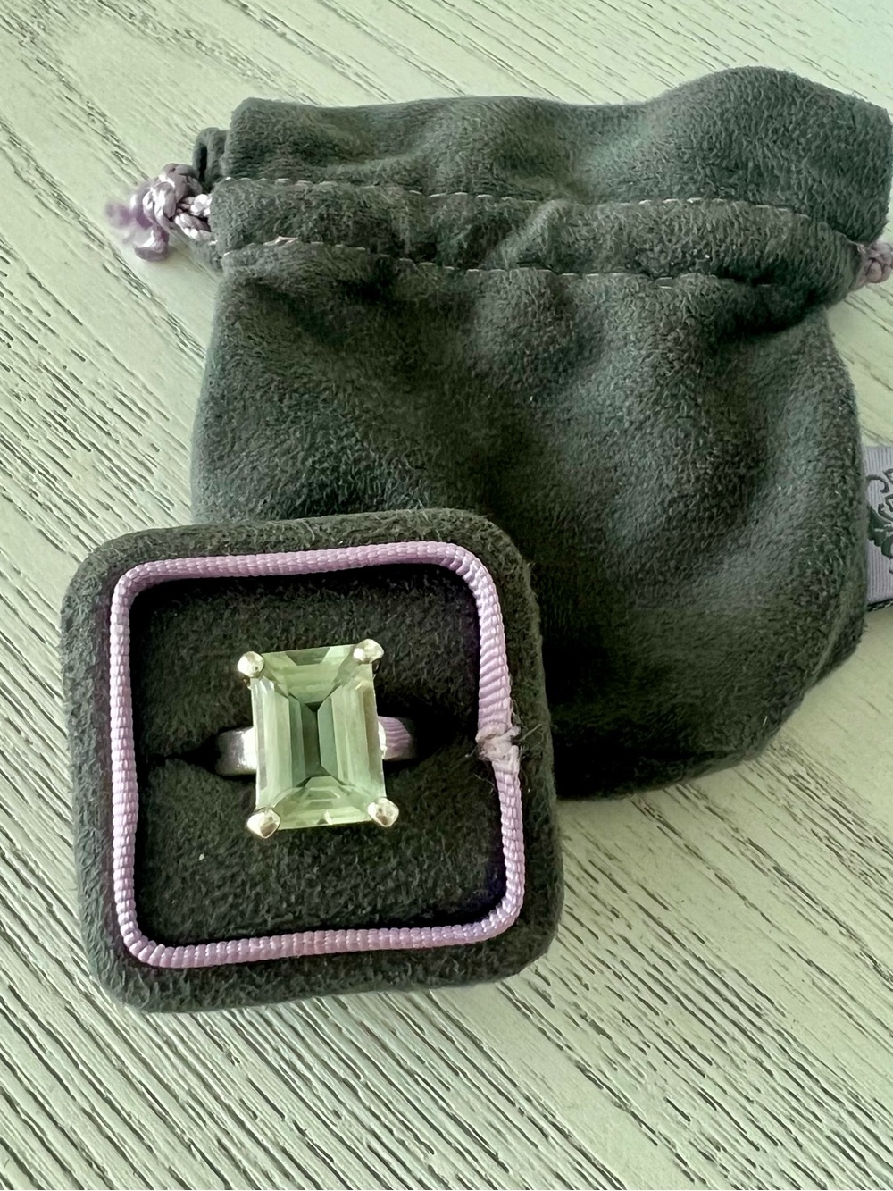 Metalsmiths Sterling Silver Green Quartz Emerald Cut Ring (Size 7)